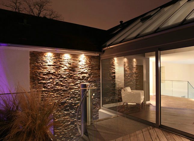 External terrace lighting at remodelled house in Cheltenham