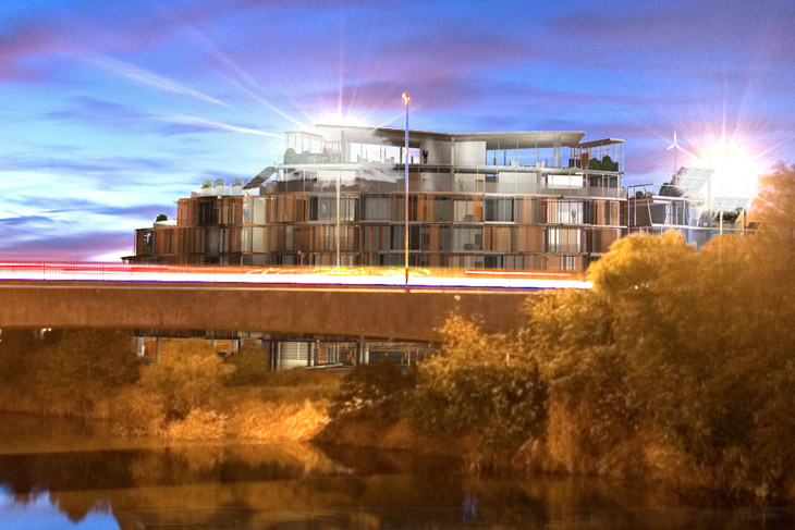 Speculative, environmentally focused apartment development planned for the banks of the Wye in Hereford.